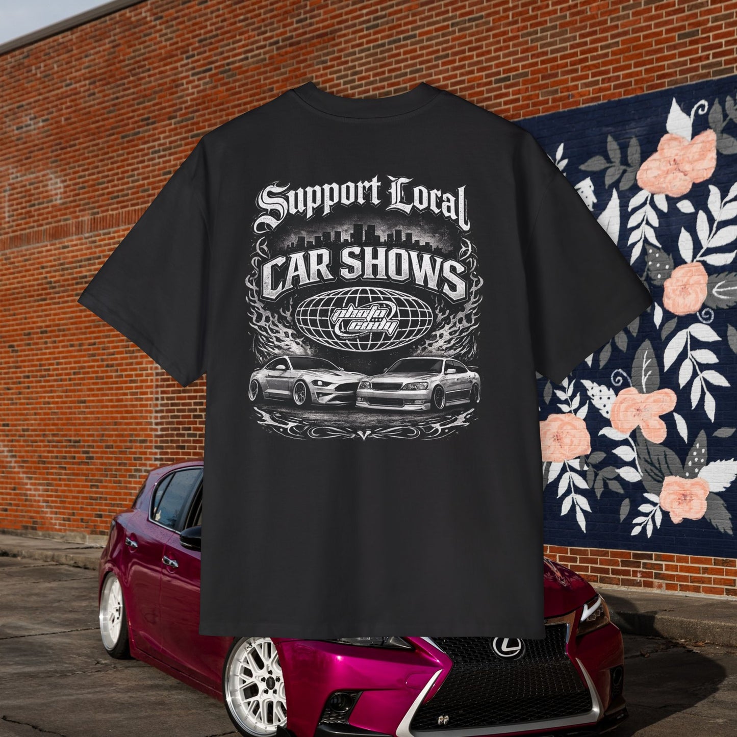 Support Local Car Shows Heavy Oversize Tee